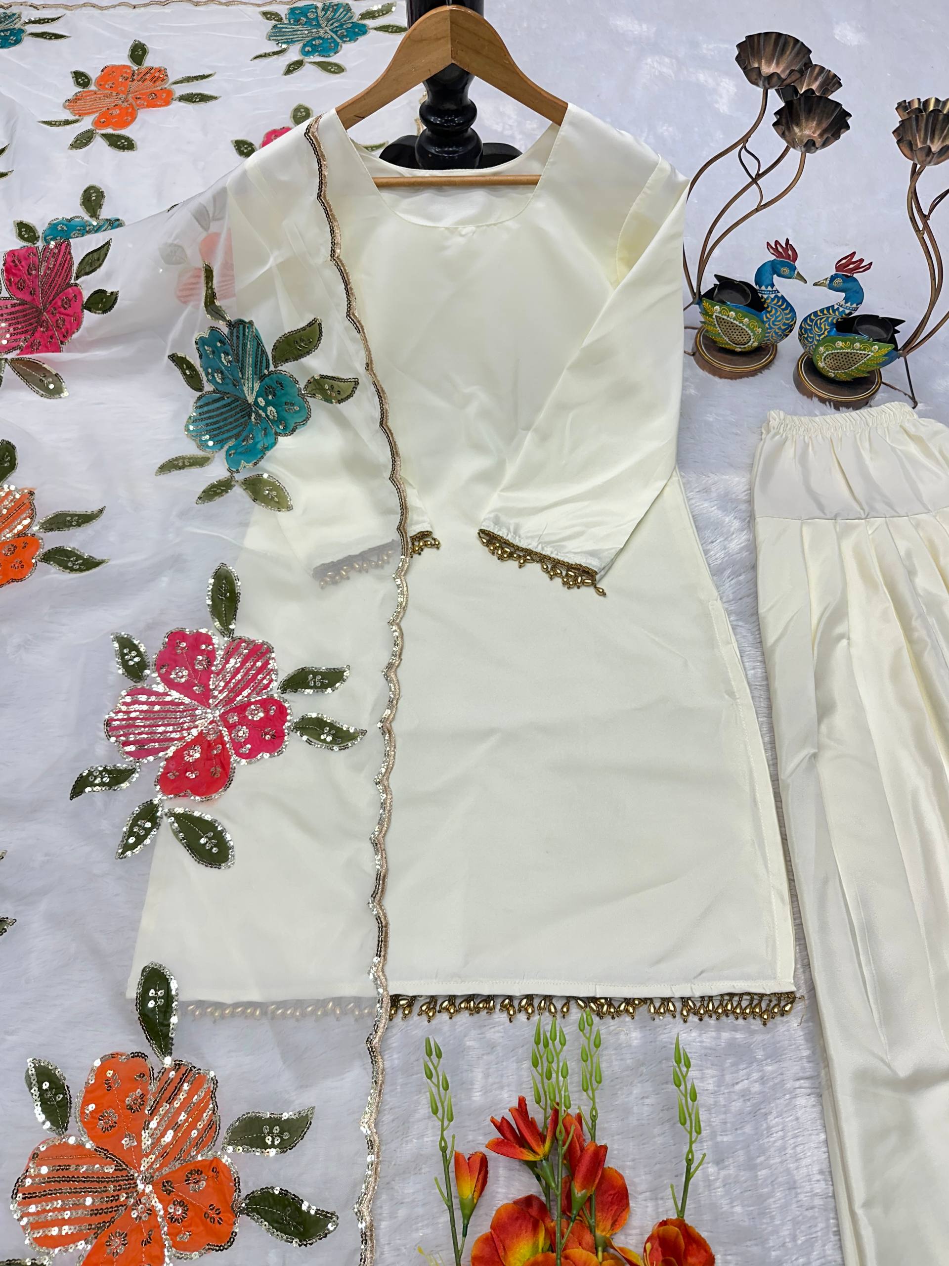 Luxe Alabaster Floral-Drape Couture